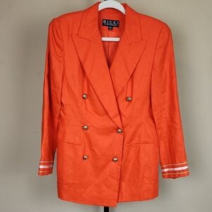 BICCI 90s Women's Orange Double-Breasted Blazer Gold Buttons 6